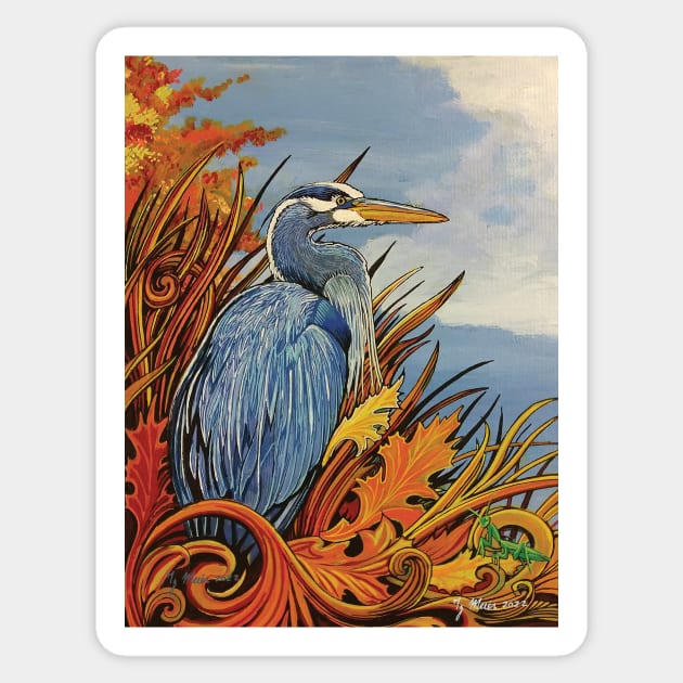 Fall Colors Blue Heron Sticker by SunnyDaysNH